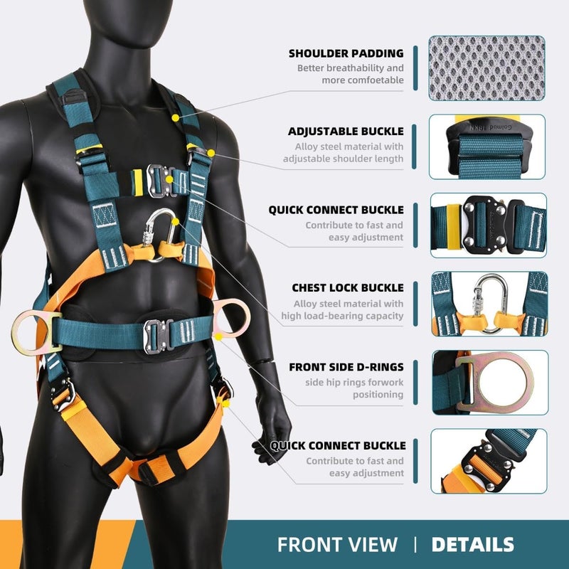 Golmudsafe Fall Protection Harness,Safety Harness Fall Protection for Construction/Roofing/Electrical Work,Upgrade Detachable Cushion bag&extra 30FT Rope - Image 4